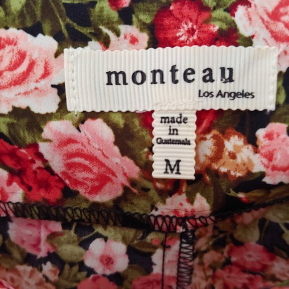 MONTEAU floral bow back w zipper shorts/size m/black red pink white roses - Picture 6 of 6